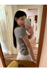 サイドポイントリボンショートスリーブtシャツ