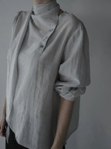 Noir Unbalance Button Scarf Blouse