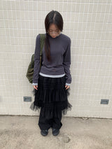Samen Frill Tulle Banding Midi Skirt