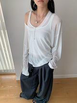 Two-wear loose long-sleeved off-shoulder T-shirt