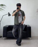 Carton linen-like washed denim pants