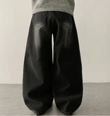 Leg hem snap side pin tuck denim wide pants