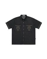 "Y" 刺繍デニムシャツ Black
