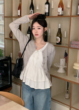 #Ribbon Strap Layered Tiered Cardigan (3color)