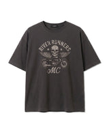 メンズコットン半袖クロップドTシャツ モーターサイクル ダークグレー