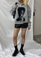 [Unisex] クロッププリンティングフードTシャツ(3color)