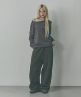 Button Off-Shoulder Long Sleeve [Grey]