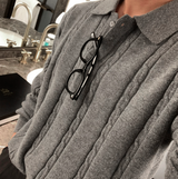 All-Day Cable Pattern Two-Button Collar Knit