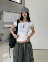 Needs ribbed button unbalanced shoulder t-shirt