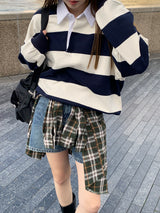 [UNISEX] Perrin ストライプカラスウェットシャツ