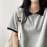 ポナカラーリングセミジップアップカラー半袖Tシャツ
