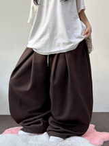 ストリング 🤎 オーバーロングワイドクロスプレートバルーンロングパンツ🤎🤍🩶🖤 - 4 カラーズ