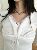 EzenAngelコアファーリボンストラップロングスリーブTシャツ
