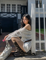 Summer Over Back Eyelet V-Neck Knit