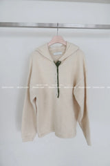Color-Blocked Taping Hoodie String Oversized Knit