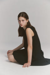 Back Ribbon Tweed Dress Black