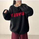 Mona Lovely Lettering Embroidery Loose Fit Round Knit