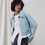 ステッチディテールドボンバージャケット SKY BLUE