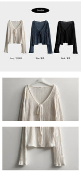 Eon Puff Sleeve V-Neck Ribbon Cardigan
