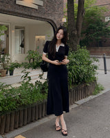 Pint coloring collar long dress