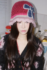 Hot Pink Knit Flower Bunk Hat & Bag Set 2