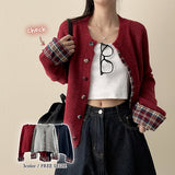Teat Check Point Button Knit Cardigan
