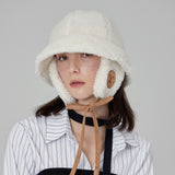 VA Curved Logo Sherpa Fur Flap Bucket Hat / Cream