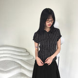 Giol Geek chic Stripe Shirring Puff Short-Sleeved Shirt