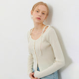 STRAP BOAT-NECK CARDIGAN CREAM