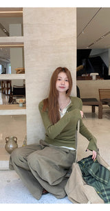 high-neck button bold ribbed loose fit knitwear