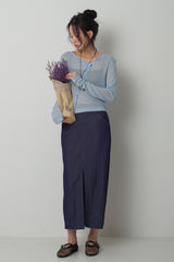 Front Slit Long Skirt_Navy