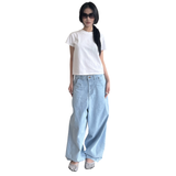 Tiberinus - Baggy Flowy Jeans - Slouchy Balloon-Leg Jeans - Sky Blue - Cotton Denim