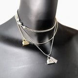 Mix double mini bag ball chain necklace