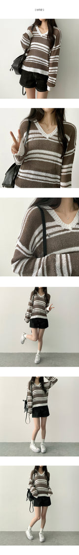 OMON Badge Dangara Boucle V-Neck Long Sleeve Knit
