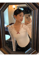 レースバックシースルーレイヤードニットウェアTシャツ
