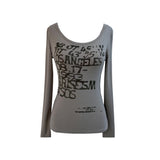 Autumn Kina Lettering Slim U-Neck Long Sleeve T (Beige)