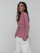 Side Shirring Stripe Top_Red