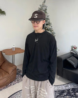 レークフィンガーホールヘンリーネックロングスリーブTシャツ