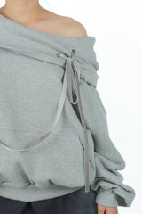 offshoulder ribbon hoodie(gray)