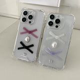 [made]ホワイト＆ラベンダーverリボン レジンスマホフォンケース