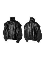 RELABEL 24AW Bug-Owned Form Half-High Standing Collar Deconstructed Contour Shoulder Leather Jacket