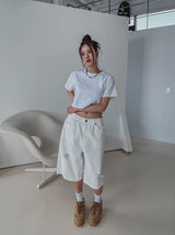 Mully ダメージコットンクロップTシャツ