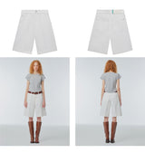 Wide-leg denim bermuda shorts