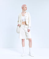 85-VIVAJ049 Line Beads Crop Tweed Jacket White