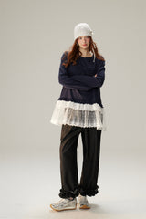 Sweet & Cool Lace Accent Ribbon Point Long T-Shirt