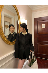 Black round wool no collar jacket