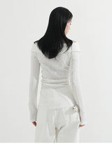 Off-Shoulder Ribbed Slit Cardigan