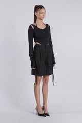 HALTER NECK SHIRRING TOP(BLACK)