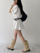 [Belt SET] Romi Collar Pleated Mini One Piece