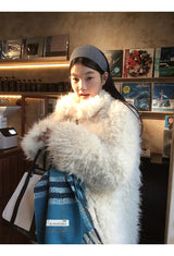 Ivory Poodle Fur Ribbon Half Coat